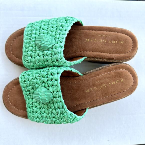 NEW Kurt Geiger Eagle Cork Slide Sandals Aqua Green Woven EU 36.5 US 6 Beachy - Picture 5 of 9